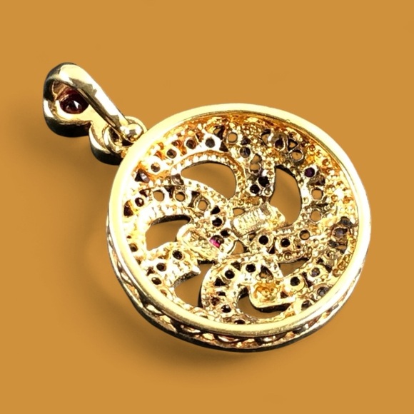 Vintage Sterling Silver and Gold Overlay Pink Swirl Pendant - Picture 4 of 6